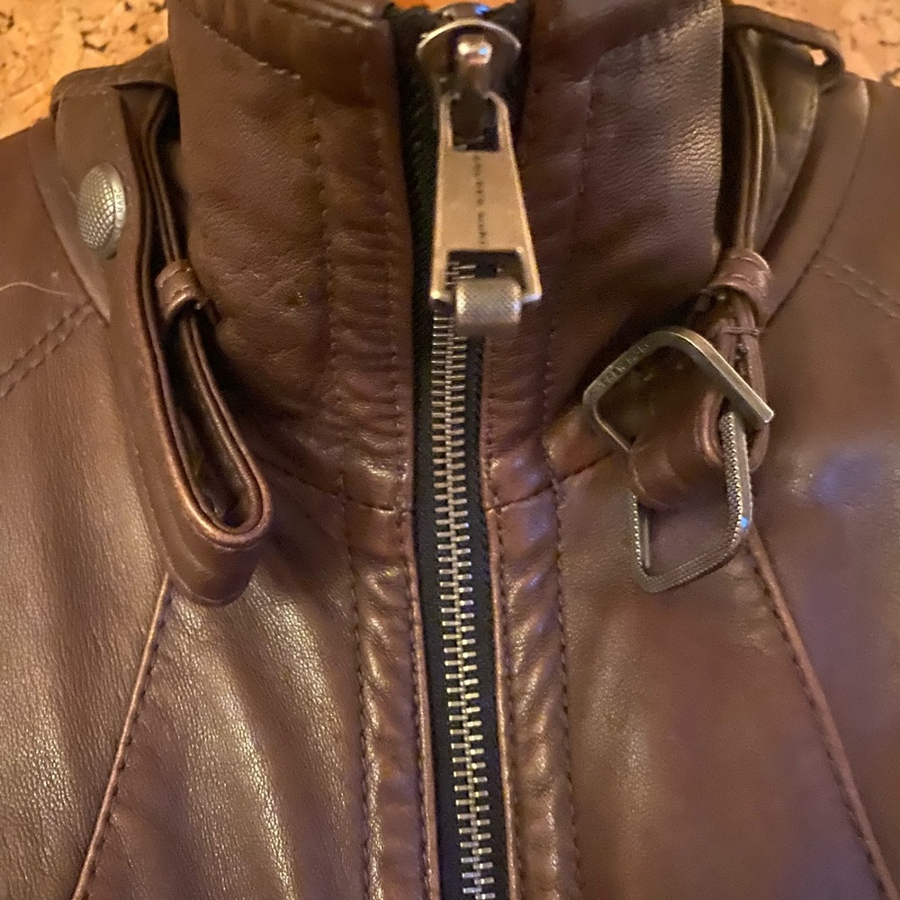 Andrew Marc Brown Leather Jacket with Detachable Fox Fur Collar, Women’s XS - Picture 6 of 11